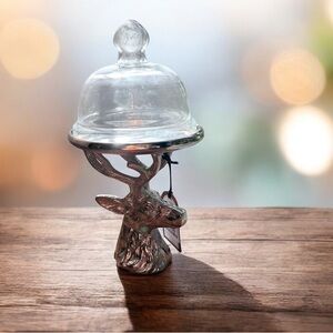Glass Deer Cloche with Stand serving dish for cheese pastries